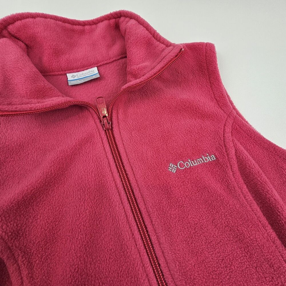 Columbia Womens Small Pink Fleece Vest Full Zip Outdoor Hiking Pockets
